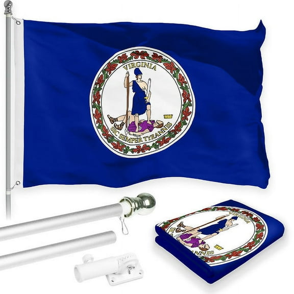 G128 Combo Pack: 6 Feet Tangle Free Spinning Flagpole (Silver) Virginia VA State Flag 3x5 ft Printed 150D Brass Grommets (Flag Included) Aluminum Flag Pole