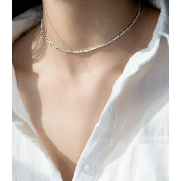 2mm 10Ct Round Lab Created Diamond Tennis Necklace 16 inch 14K White Gold Plated
