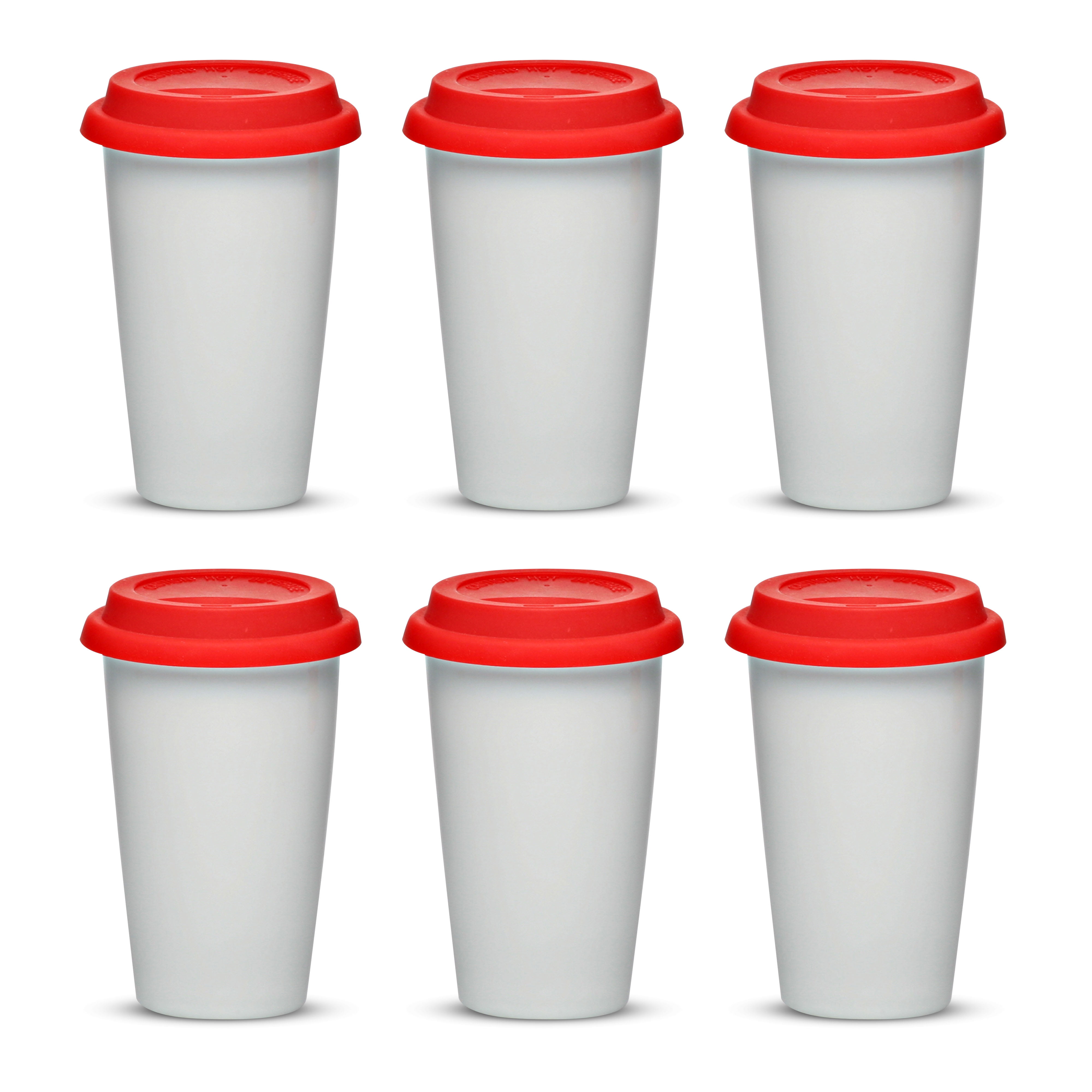 11 oz. Double Wall Ceramic Tumblers with Lid 6 Pack Red
