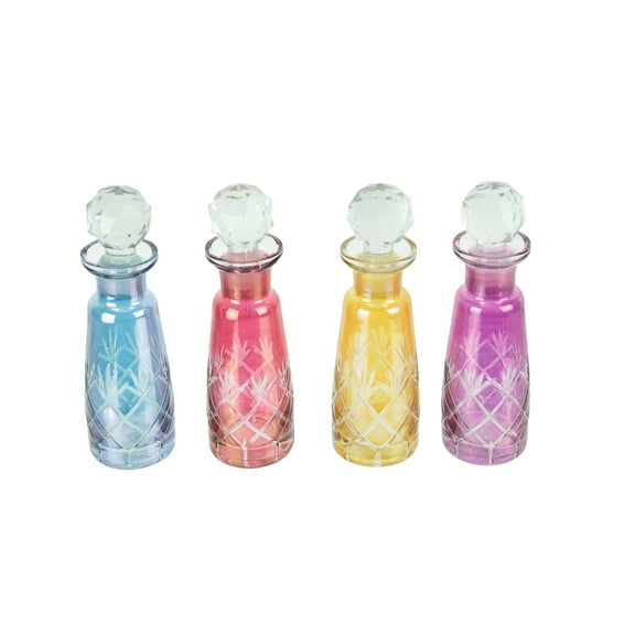 Things2Die4 Set of 4 Colored Cut Glass Decorative Perfume Bottles With Stoppers