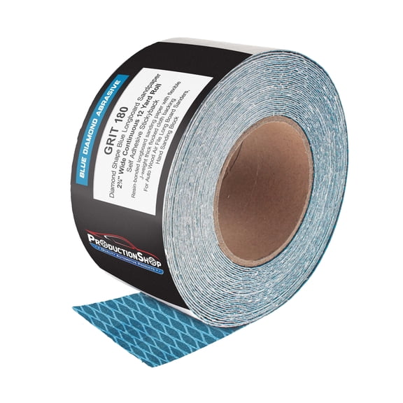 ProductionShop 180 Grit PSA Rhombus Diamond Shape Blue Longboard Sandpaper, 2-3/4" Wide Continuous 12 Yard Roll - Self Adhesive Stickyback for Auto Wood, Hand Sanding Block