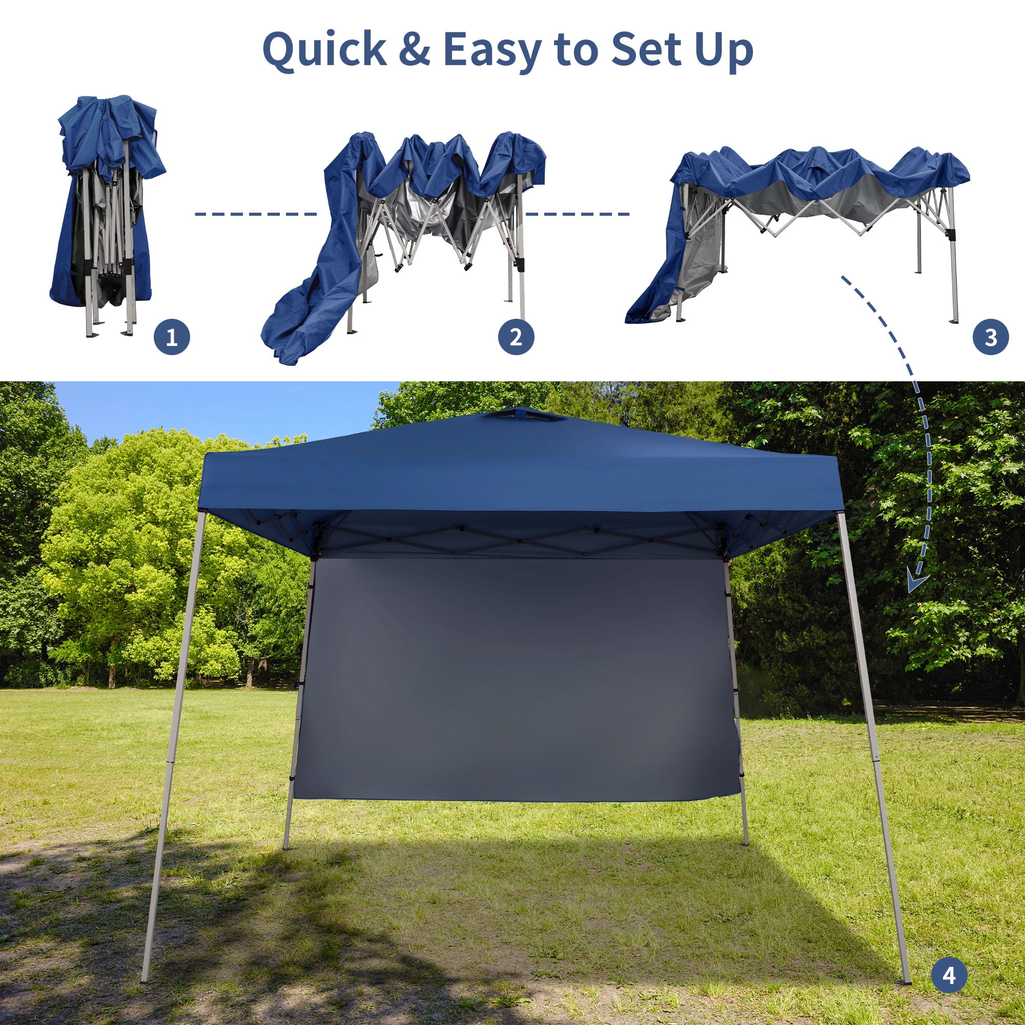 Ainfox 8 x 8 ft Pop up Canopy Tent with One Sidewall,Instant Slant Outdoor Gazebo for Beach, Sun Shade,Outdoor Activies,Blue