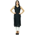 thumbnail image 2 of Bimba Women Casual Long Tunic Collar Neck Black Kurta Plain Black Kurti, 2 of 6