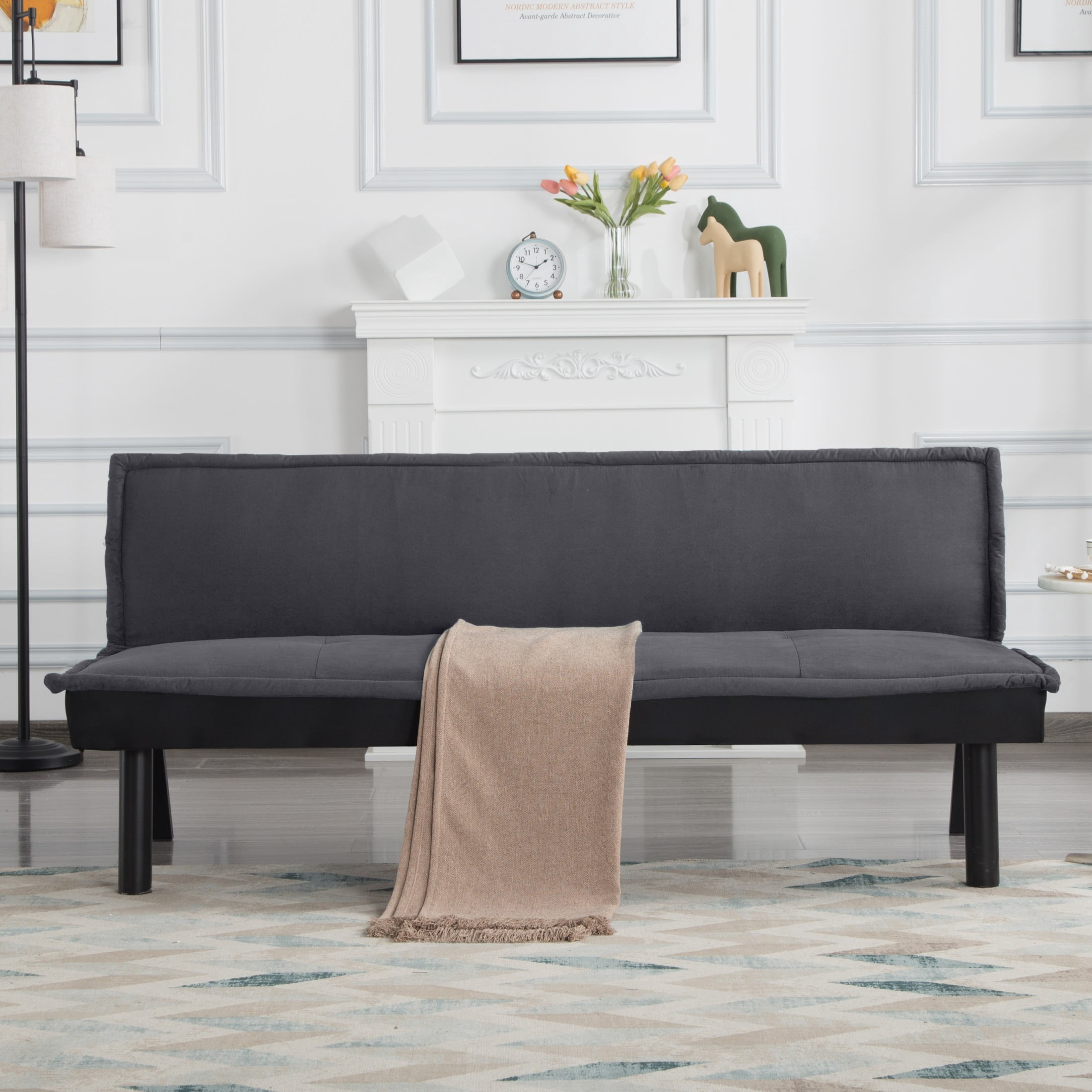 Gewnee 64.6" Convertible Sleeper Sofa Bed, Velvet Futon Couch with Push-Back Mechanism, Modern Sofa Bed for Living Room, Guest Room, Small Space(Dark Gray)