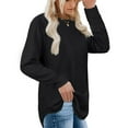 thumbnail image 3 of Chemises à Col Rond pour Femmes Ourlet Incurvé Chemises Décontractées Couleur Unie Manches Longues Pull Noir S, 3 of 6