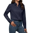 thumbnail image 3 of Siliteelon Women's Button Down Dress Shirts Cotton Long Sleeve Blouse Classic Fit Work Business Casual Tops Navy Blue, 3 of 7