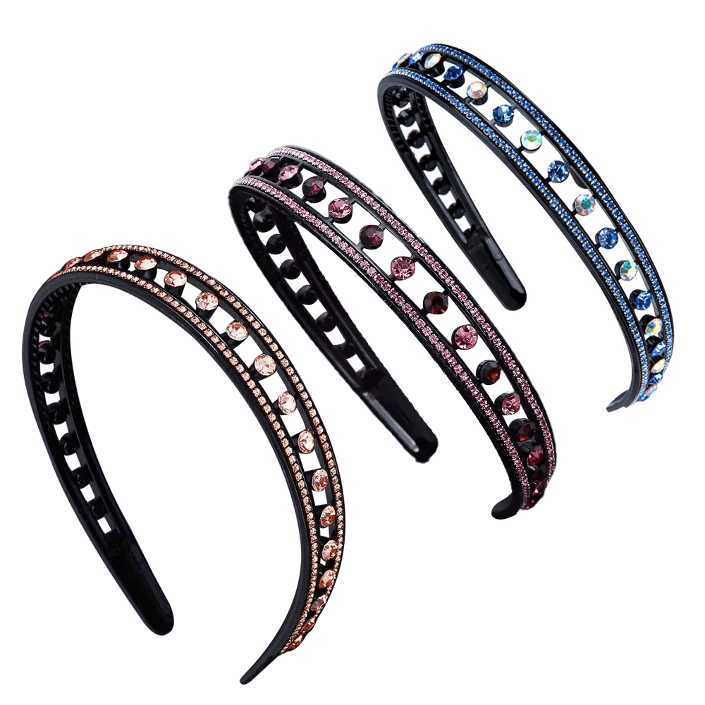 Rhinestone Crystal Hard Headbands, Double Row NonSlip Teeth Stretchy