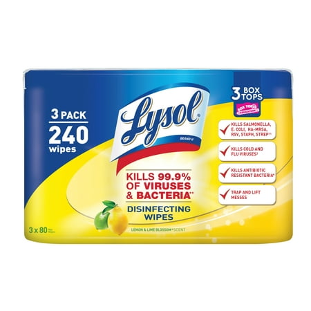 Lysol Disinfecting Wipes, Lemon & Lime Blossom, 240ct (3x80ct)