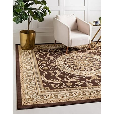 Unique Loom Versailles Collection Traditional Classic Medallion Floral Motif Area Rug (4 0 x 4 0 Square, Brown/ Ivory)