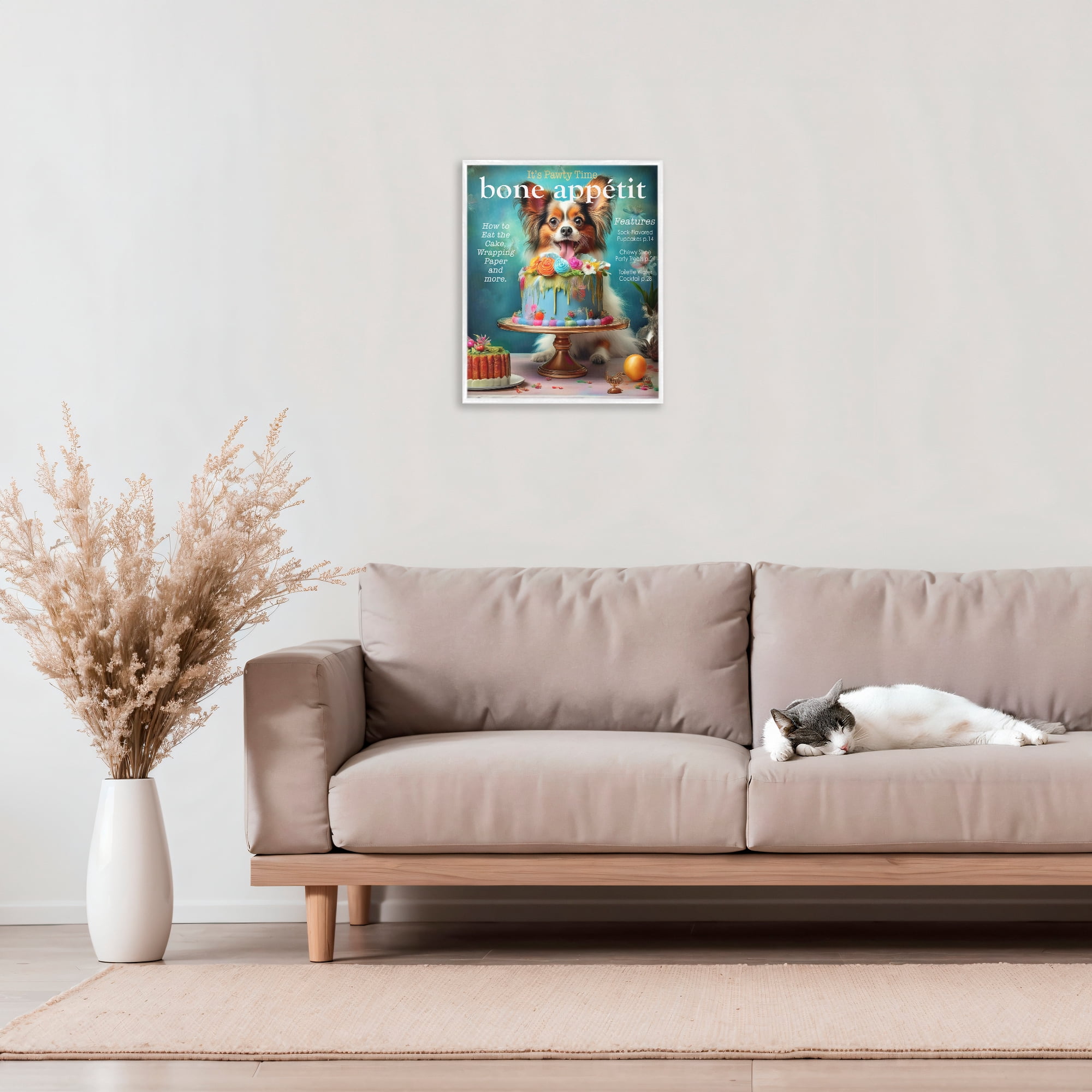 Stupell Industries Bone Appetit Dog Magazine Parody White Framed Giclee Art, design by Grotto Studios