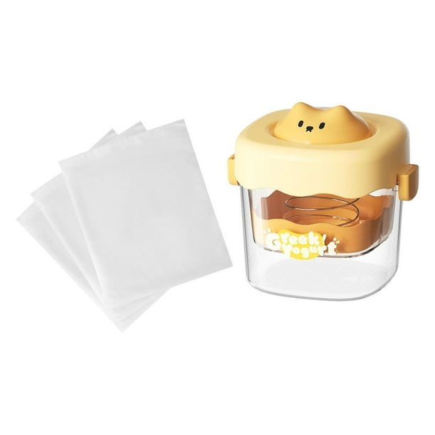 Colador de yogur, separador de suero, utensilio de cocina con tapa, prensa de tofu, yogur Amarillo
