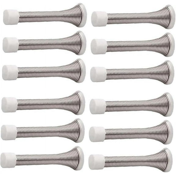 Spring Door Stop, 12pack Metal Door Stoppers Wall Mounted Doorstop with Screws Base Plate Rubber