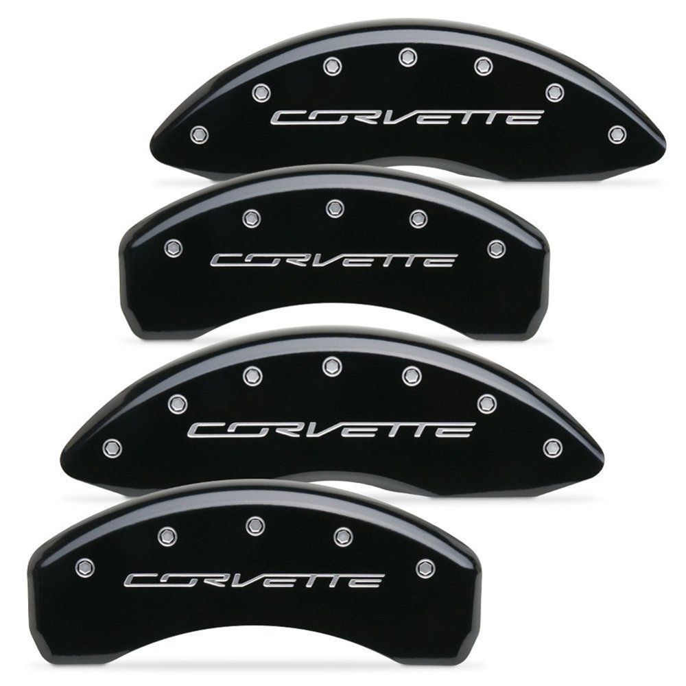 C7 Corvette Brake Caliper Cover Set Gloss Black with CORVETTE Script