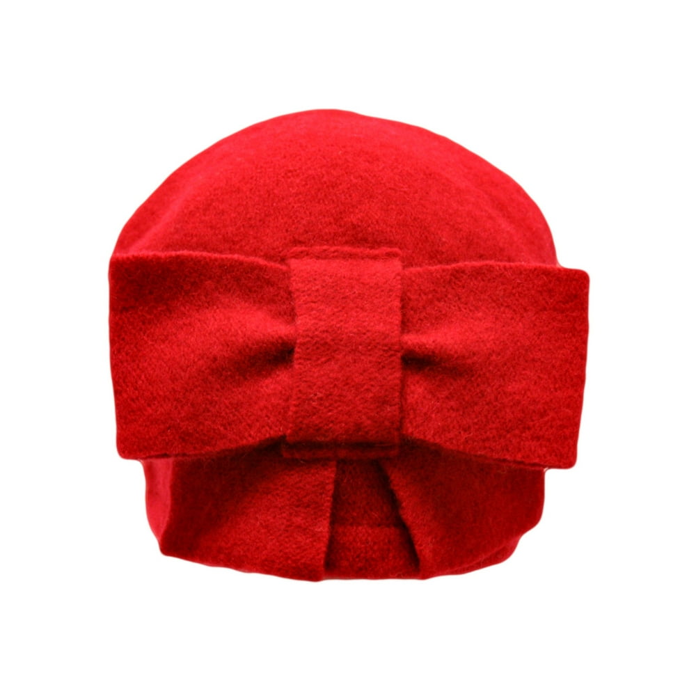 Red Simple Wool Pillbox Hat With Bow