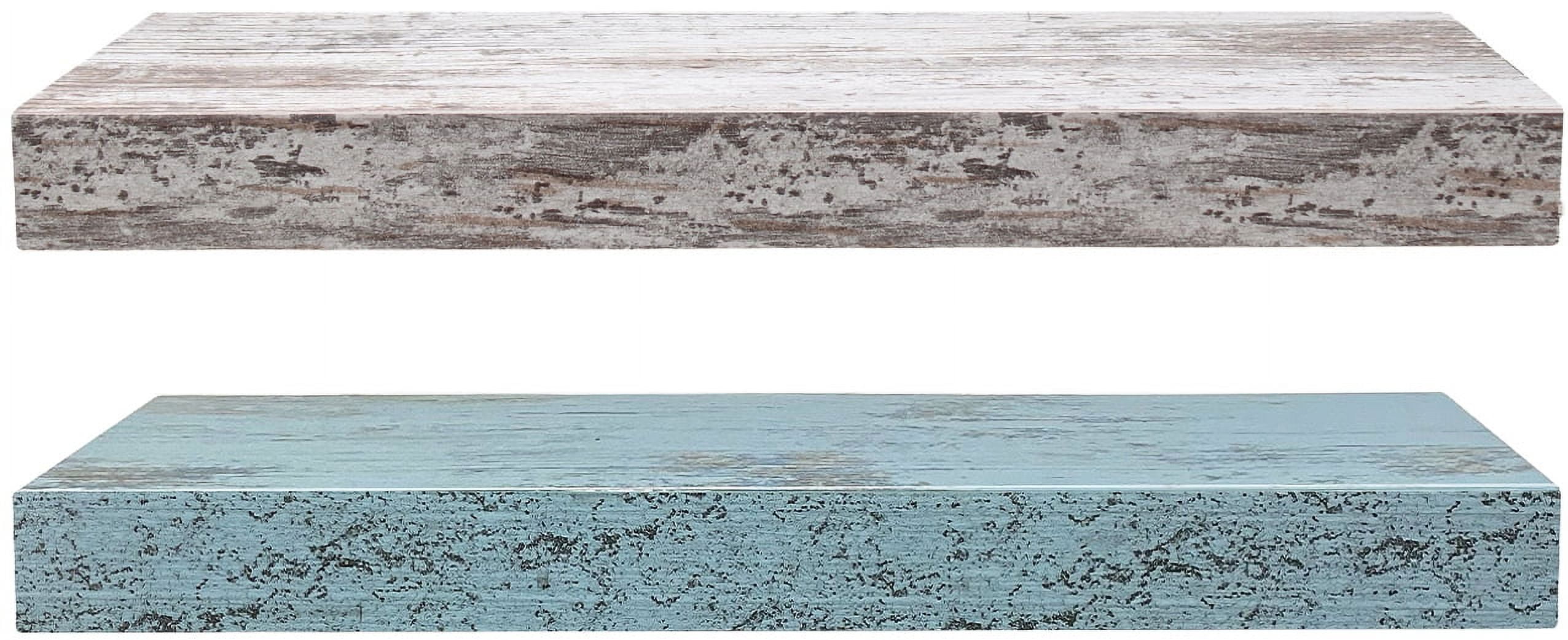 Sorbus 16.25" Blue White Rustic Floating Shelves (Set of 2) – Wall Storage for Décor, Frames, Trophies
