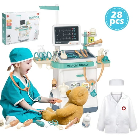 Zacro Doctor Kit for Kids, 28PCS Pretend Medical Station Toy Set for Boys & Girls, Mobile Cart with Lights Doctor Role Play Toys for Toddler Kids 3-8 Years Old