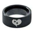 thumbnail image 2 of Tungsten Trail Paw Prints Heart Shaped Band Ring 9mm Men Women Comfort Fit Black Flat Cut Brushed Polished, 2 of 4