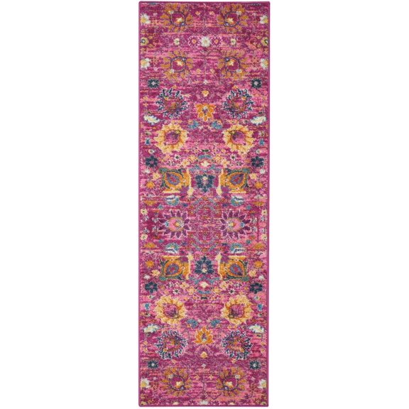 2’ x 6’ Fuchsia and Orange Distressed Runner Rug