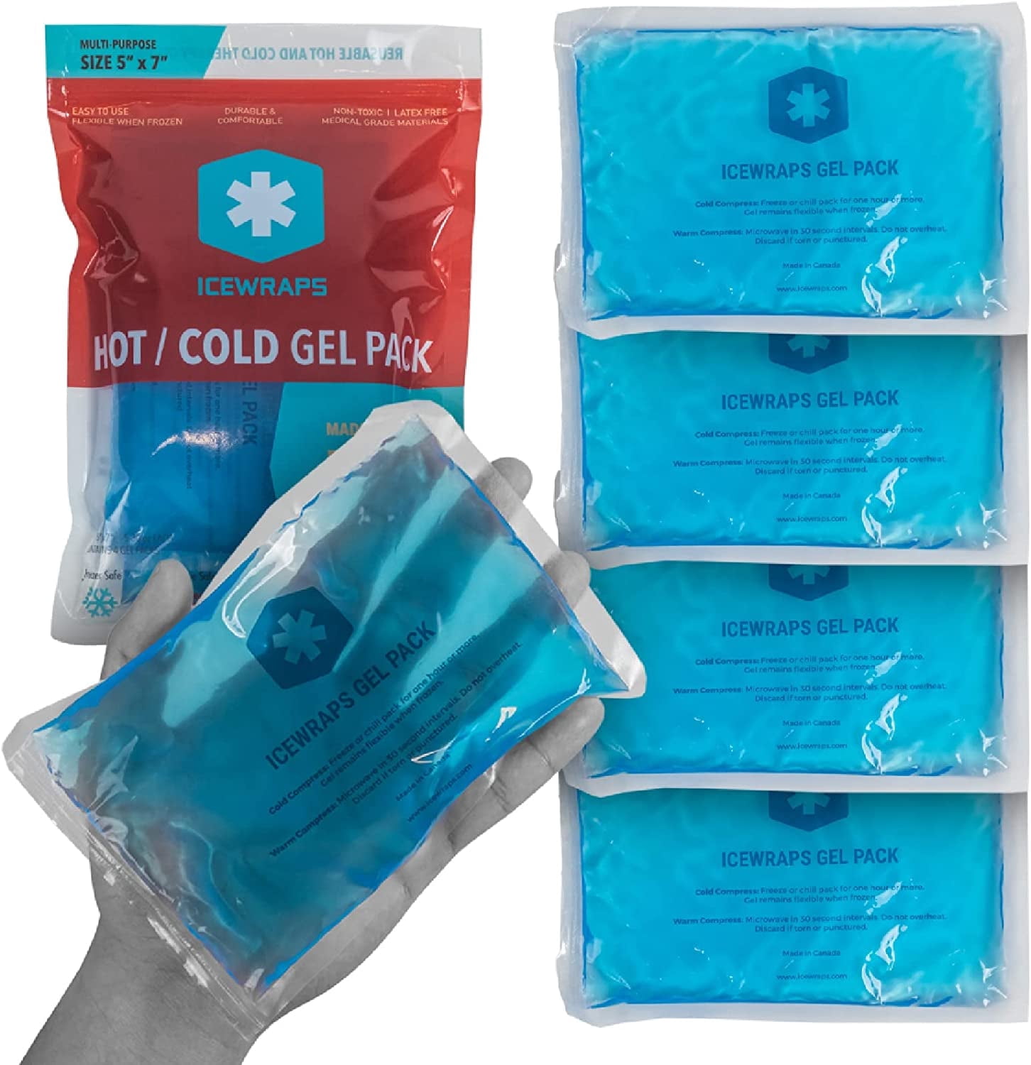 ICEWRAPS 5x7 Gel Ice Packs For Injuries Reusable , Hot Cold Gel Pack for Injuries, Pain Relief, and Migraines , Soft Ice Pack For Arm, Leg, and Back Brace , Flexible Gel Compress Ice Packs , Pack of
