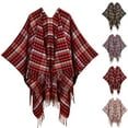 thumbnail image 4 of Gpaecead Cape Foulard à Carreaux pour Femmes - Détail Coloré à Franges Châle Ouvert pour Automne Mode Rouge, 4 of 4