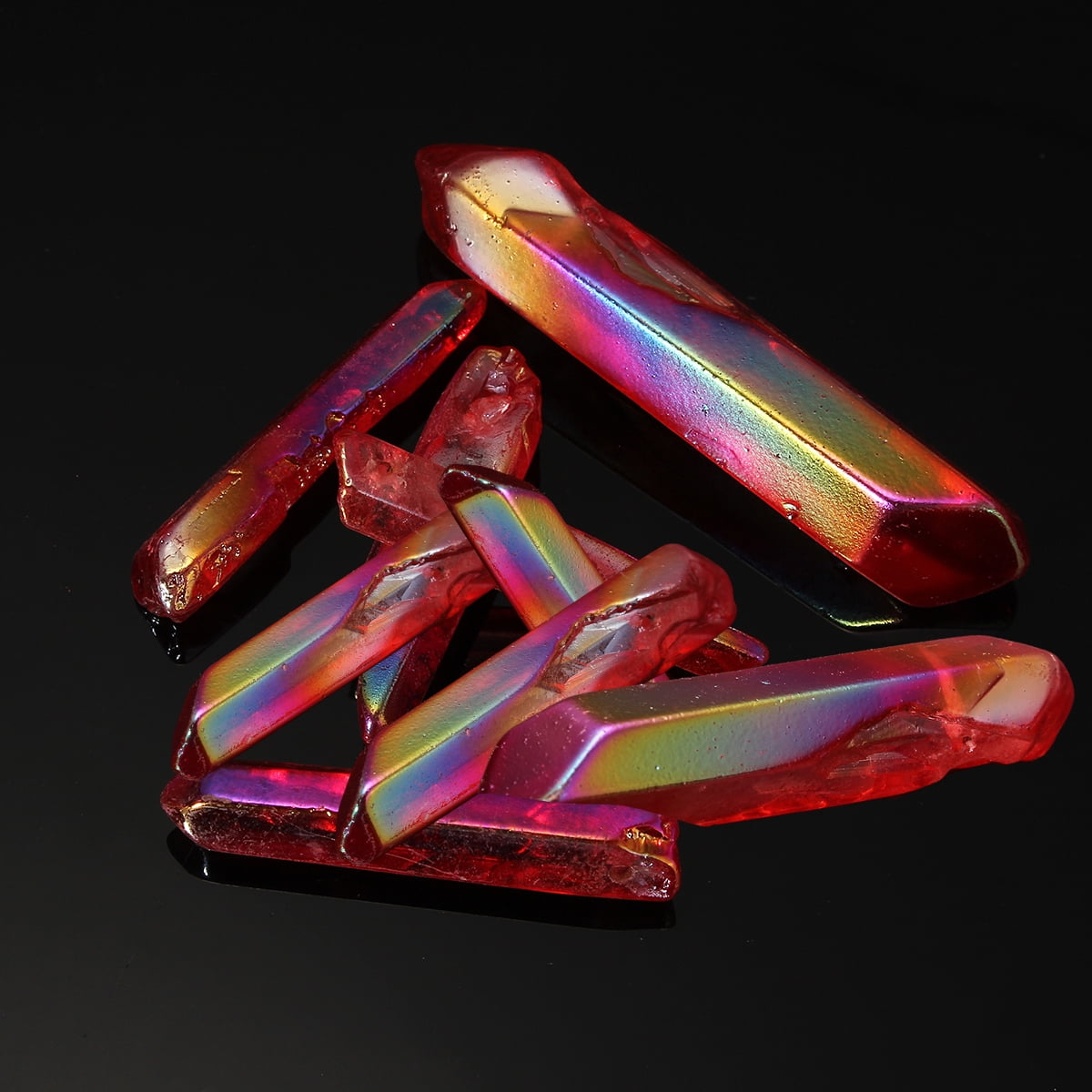 AB colours titanium rainbow aura lemurian quartz crystal point 50g 8-12pcs HH208 