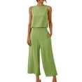 thumbnail image 2 of Simua Women's Summer 2 Piece Outfits Set Round Neck Sleeveless Tank Crop Top Wide Leg Pants Set Cotton Linen Jumpsuits with Pockets, 2 of 8