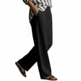 thumbnail image 4 of Levmjia Women Wide Leg Cotton Linen Pants High Waisted Elastic Waist Summer Casual Pure Color Loose Fit Breathable Lightweight Comfortable Pants For Women With Side Pockets, 4 of 6