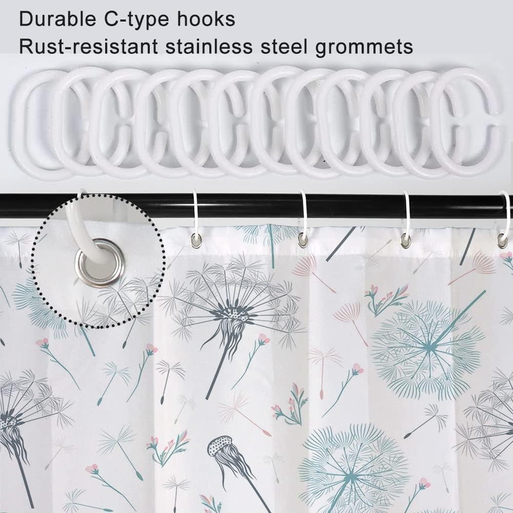 Stall Shower Curtain, Green and Grey Dandelion Shower Curtain for Bathroom Waterproof Fabric Spring RV Shower Curtain Set with Hooks, 36x72 Inch