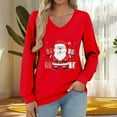 thumbnail image 6 of asdoklhq Womens Fall Tops Women's Fashionable and Casual Loose Christmas V-neck Long Sleeved T-shirt Top Red 2X, 6 of 6