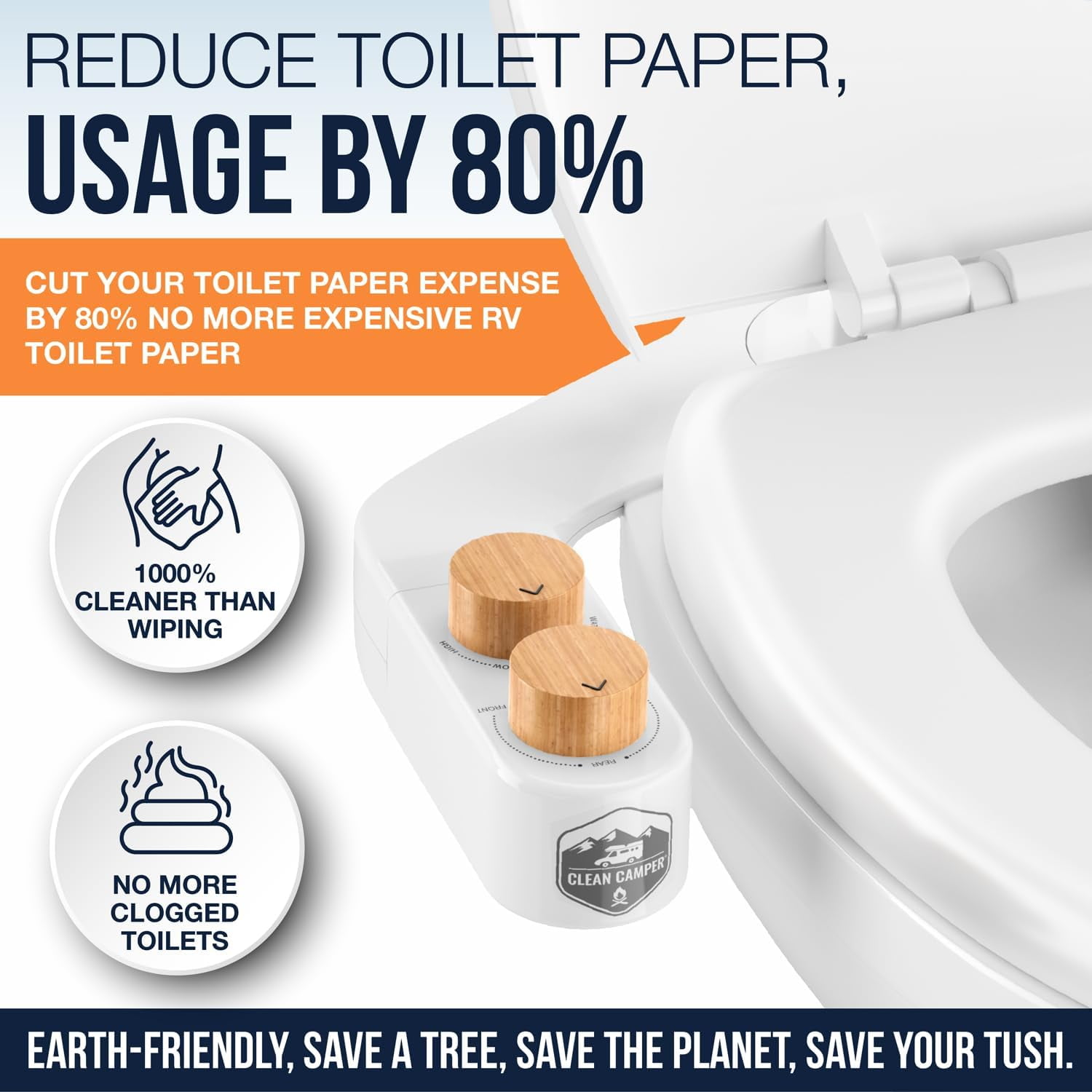 RV Bidet from Clean Camper - Self Cleaning, Adjustable Dual Nozzle - Fits Virtually Every RV