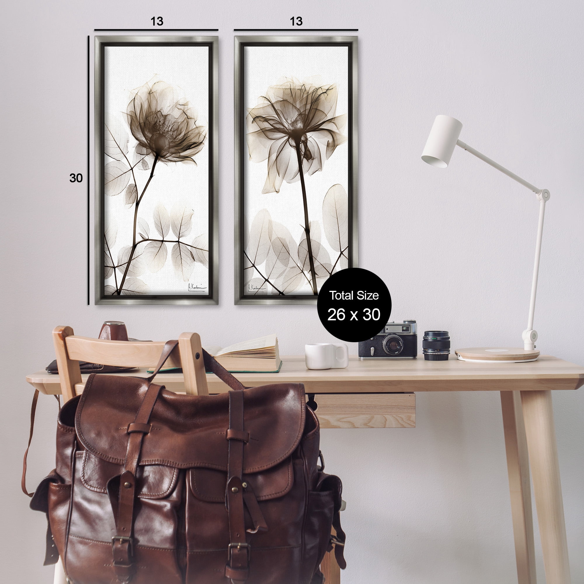 Stupell Industries Natural Modern Blooms Botanical & Floral Photography Gray Floater Framed Canvas Art Print Wall Art, 14 x 31, Set of 2