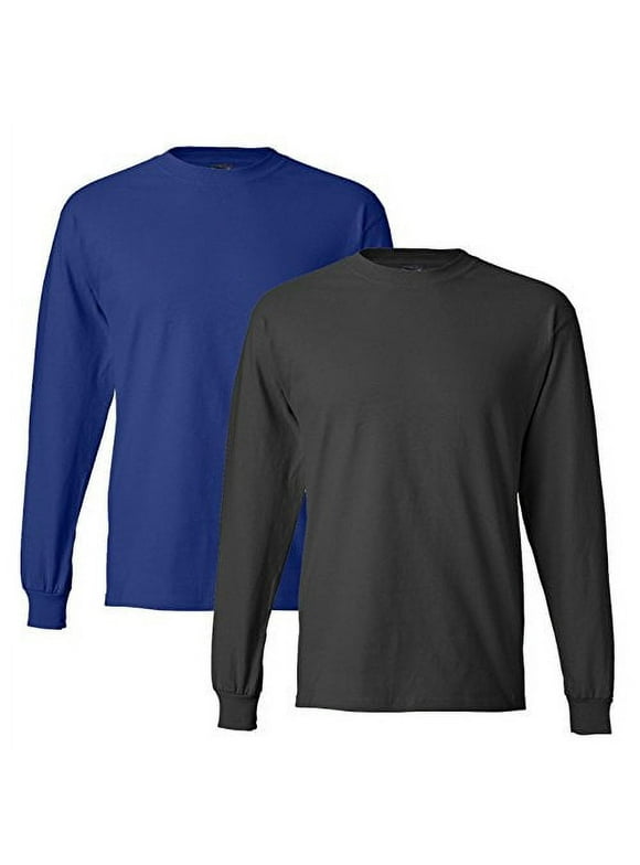 Hanes Beefy-T Men`s Long-Sleeve T-Shirt (Pack of 2) (1 Smoke Gray / 1 Deep Royal)