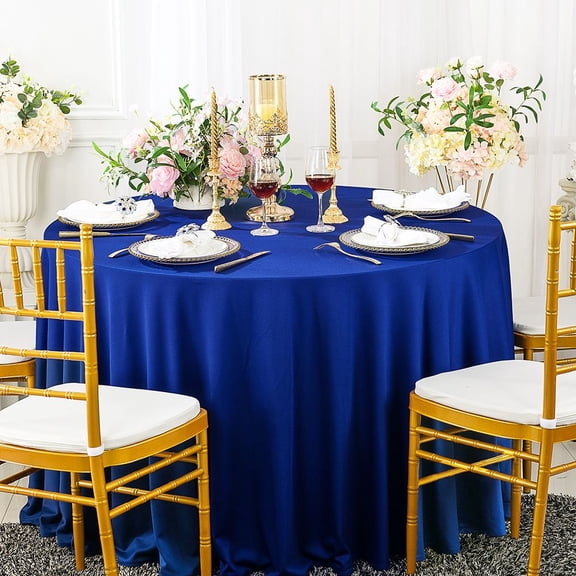 Wedding Linens Inc. Wholesale Scuba Wrinkle Free 132" Round Table Cover Tablecloth - Royal Blue