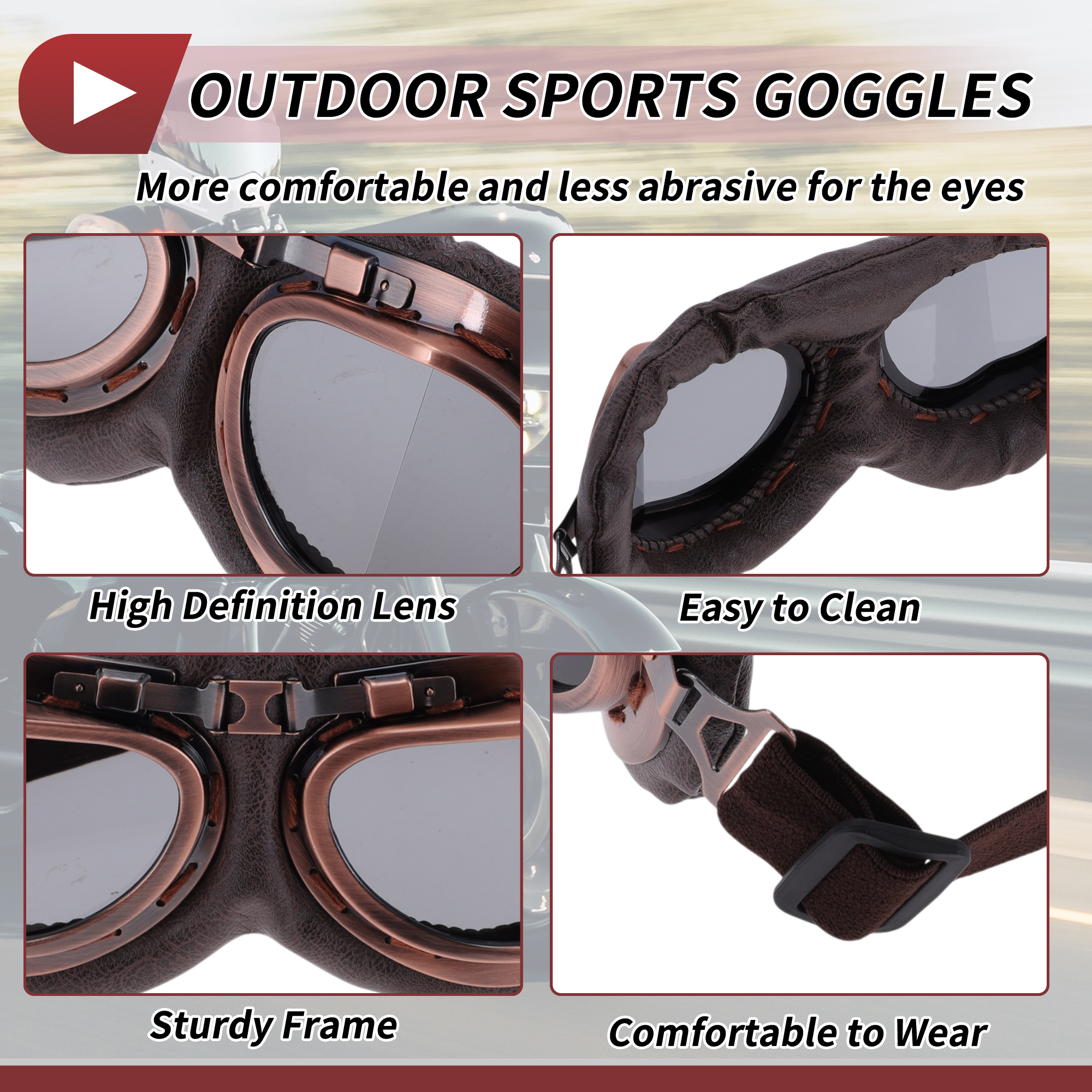Unique Bargains 1 Set Motorcycle Riding Goggles Foldable PC PU Polyurethane Outdoor Sports Sunglasses for Motocross Dirt Bike ATV Grey Lens Brown Frame