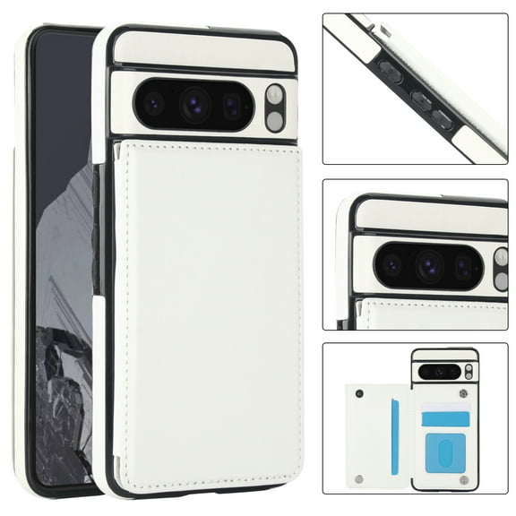 TECH CIRCLE for Google Pixel 9 Pro XL Wallet Case with 4 Card Slots, Built-in Snaps Buttons Closure, Stand for Hands-Free Viewing, PU Leather Lightweight Shock-absorbent Protective Cover, White