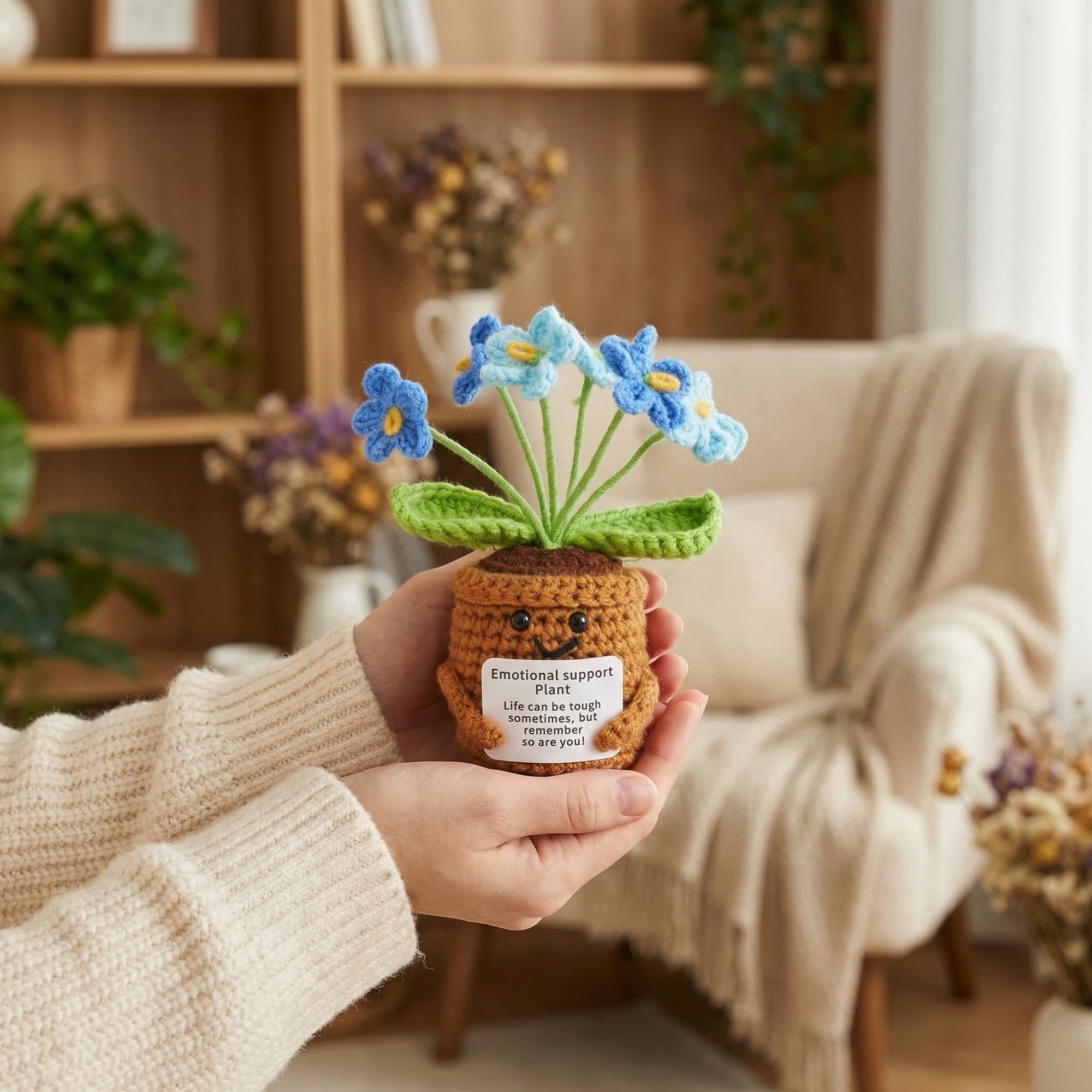 Unique Bargains Handmade Crochet Forget-Me-Not Knitted Plant Blue 4.3inch
