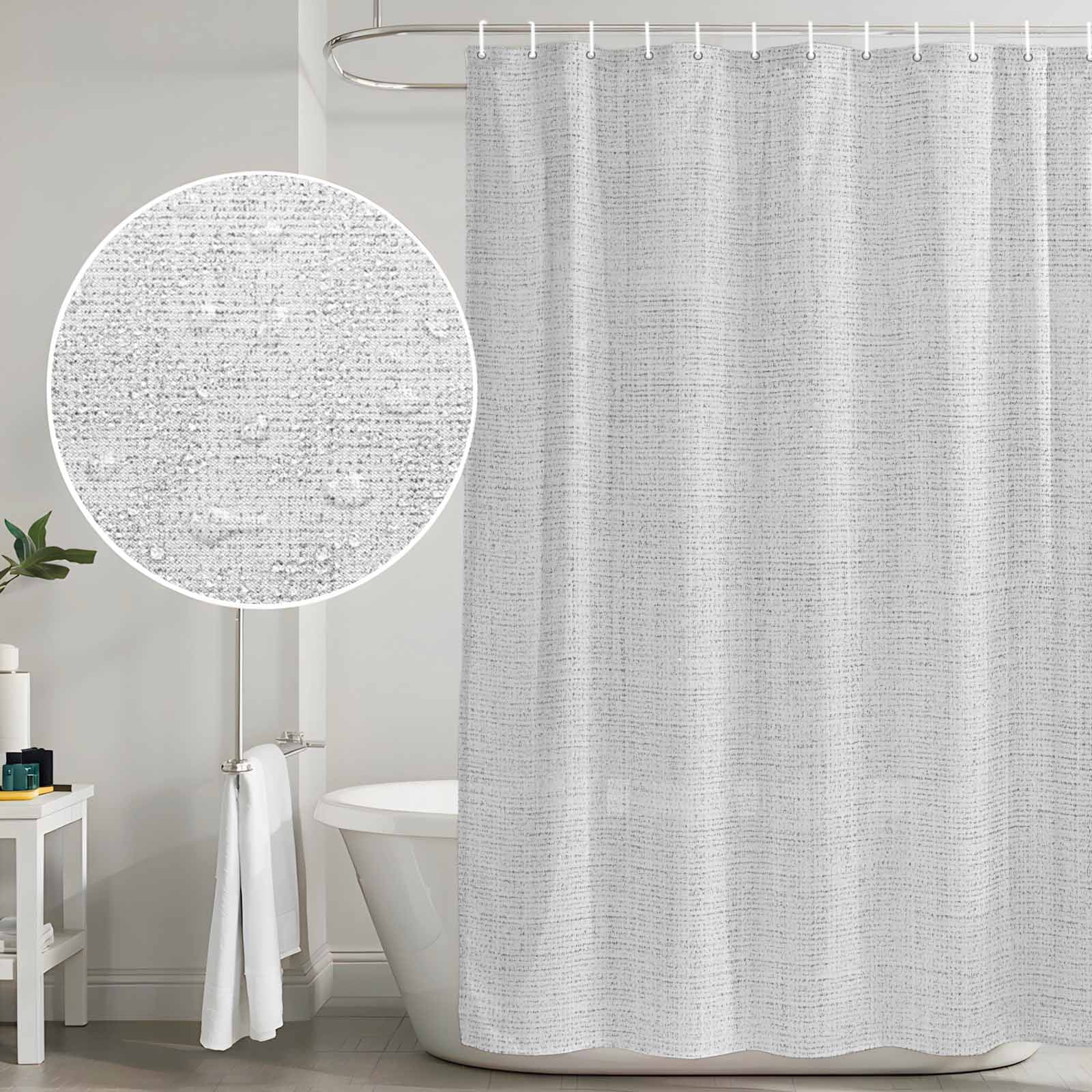 Shower Curtain Bathroom Set Farmhouse Light Gray Flax Waterproof Fabric Shower Curtains with Grommets&Hooks, Retro Linen Burlap Texture Privacy Bath Curtain for Bathtub 72x72in