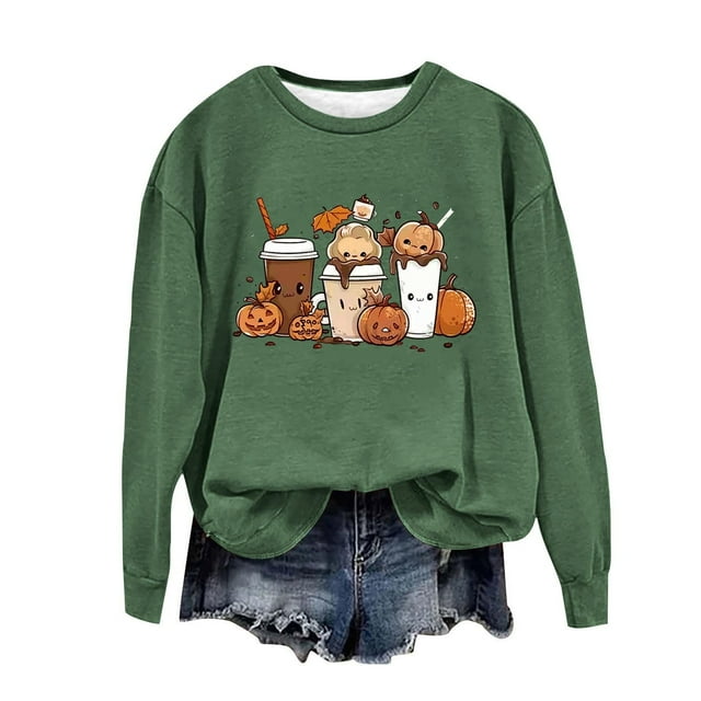 EGNMCR Chandails en Molleton à Capuche pour Femmes, Chandails en Molleton pour Femmes, Chandail à Capuchon Décontracté à Manches Longues pour Halloween, Col Rond Imprimé Ample, Chandails en Molleton Sans Capuche, Blouse pour Femmes