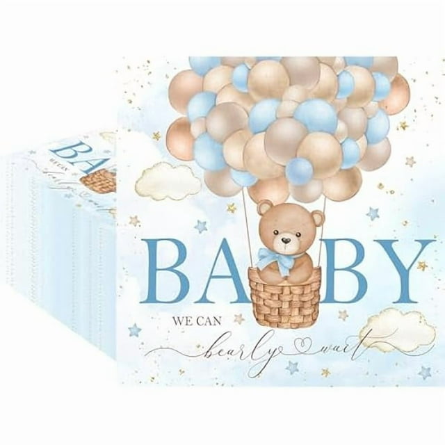 WONIMA02 80Pcs We Can Bearly Wait Baby Shower Paper Napkins Blue Bear Disposable Napkins Bear Printed Decorative Napkins for Party Supplies Table Decor
