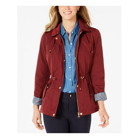CHARTER CLUB Womens Burgundy Zip Up Winter Jacket Coat Petites PXL
