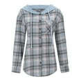 thumbnail image 4 of Oksale Plaid Shackets for Women Plus Size Button Down Jakcet Shacket with Hood Casual Drawstring Jackets with Pockets Lightweight Soft Fall Outerwear Blue M, 4 of 6