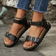 thumbnail image 2 of Rokment Womens Orthopedic Cork Footbed Walking Sandals Comfortable Leather Buckle Fisherman Dress Sandals Platform Flat Low Heels Beach Summer Footwear Black Size 6, 2 of 7