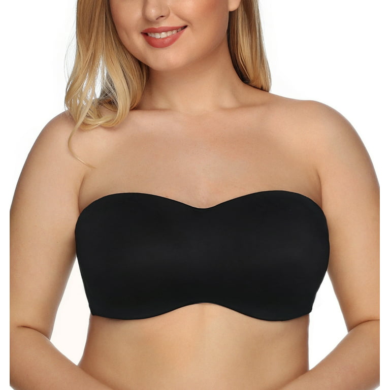 Exclare Women's Seamless Bandeau Unlined Underwire Minimizer Strapless Bra  for Large Bust(Black,36DDD)
