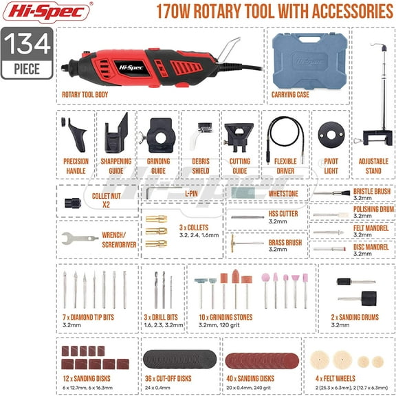 160W Corded Rotary Tool Kit with Compatible Bits for Cutting, Drilling, Engraving &