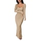 thumbnail image 3 of Vestido Informal de Larga para Mujer, con Escote Cuadrado, Suave, Ajustado, para y Otoño. Caqui S, 3 of 8