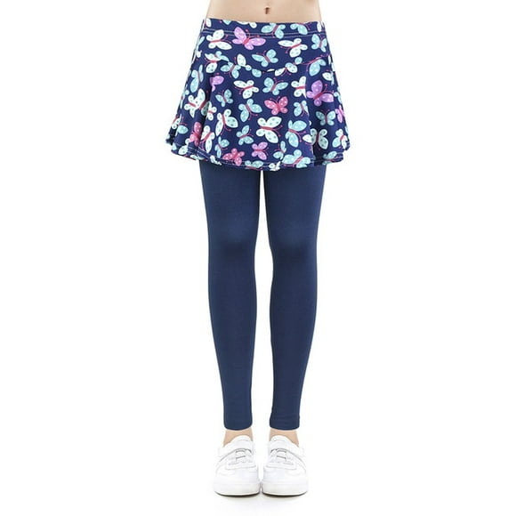AAMILIFE kids girls leggings with skirt Culottes Render Pants for children Flower Floral Printed Elastic Pencil Pants trousers