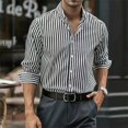thumbnail image 1 of Camisa de cuello abotonado para hombre con rayas múltiples en 3D de moda nueva de , cómoda para oficina y negocios, 1 of 6