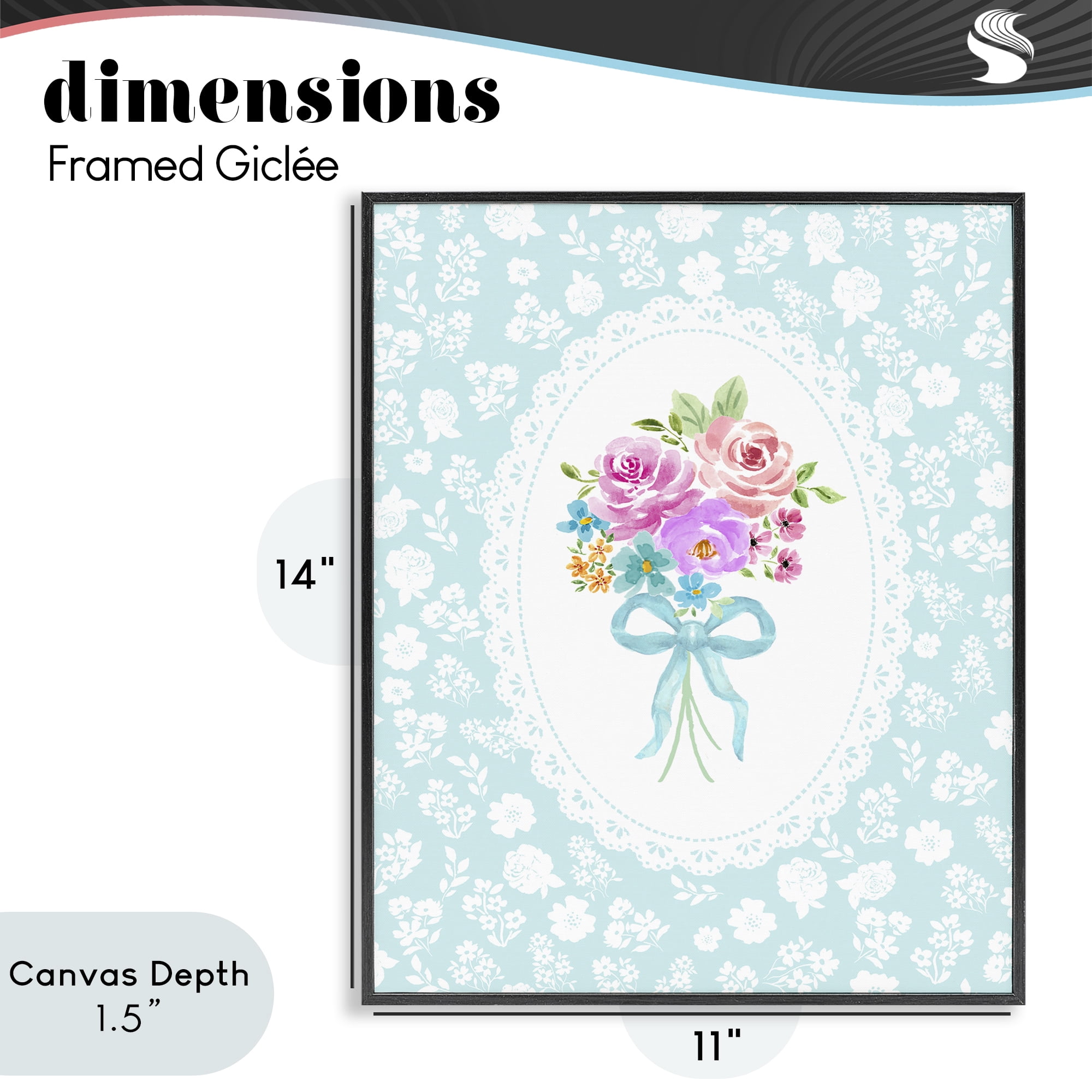 Stupell Industries Aqua Feminine Bouquet Black Framed Giclee Art, design by Corinne Haig