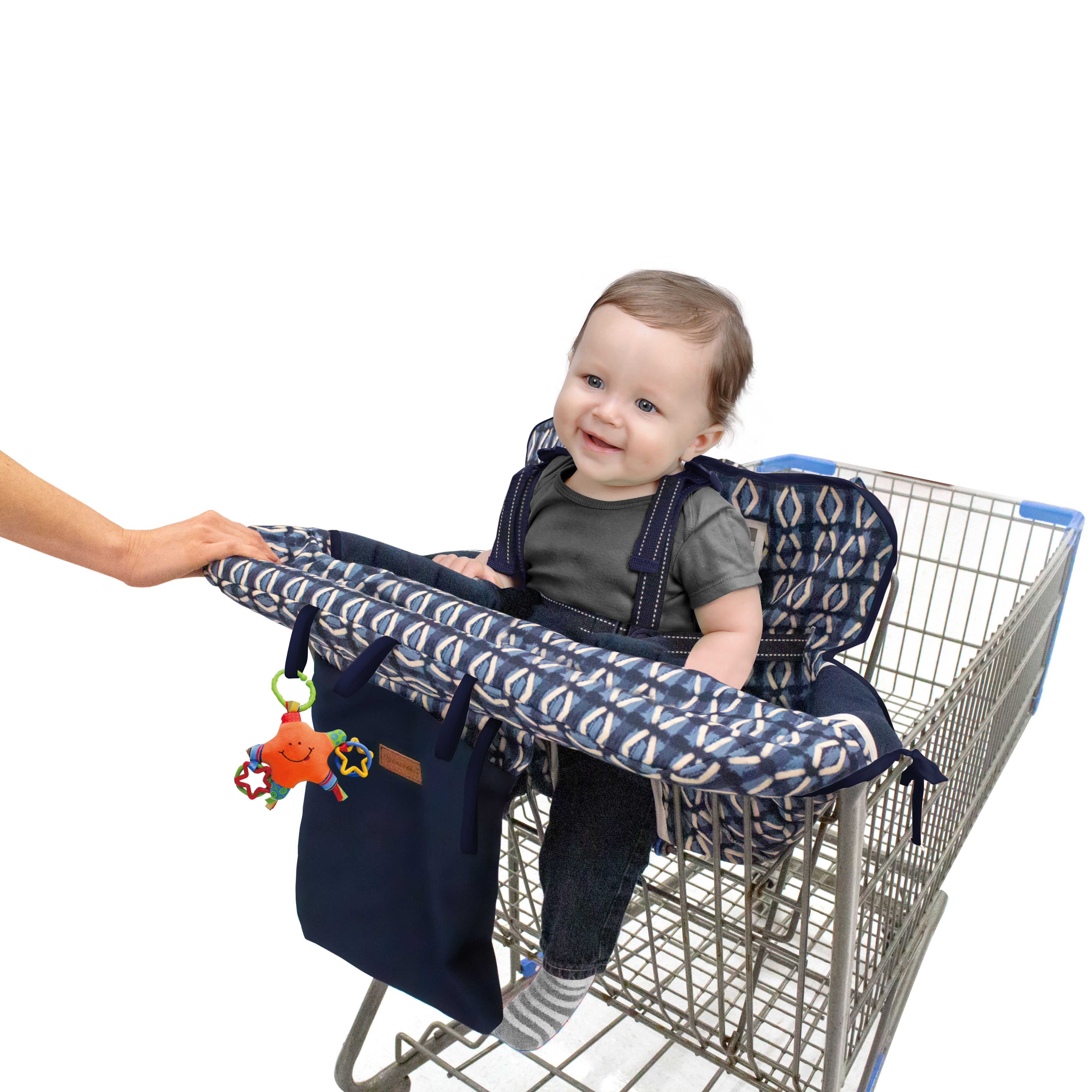 Portable Shopping Cart Seat Cover Infants & Toddlers ✮ 2-in-1 Design ✮ Includes Free Carry Bag ✮ Kids Simple Gray Chevron High Chair and Grocery Cart Covers for Babies 