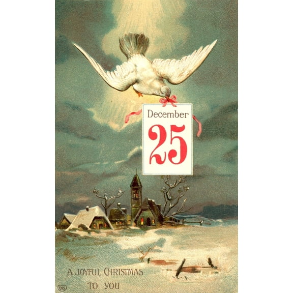 Christmas card 25th December Dove (artist unknown) Canvas Art - (18 x 24)